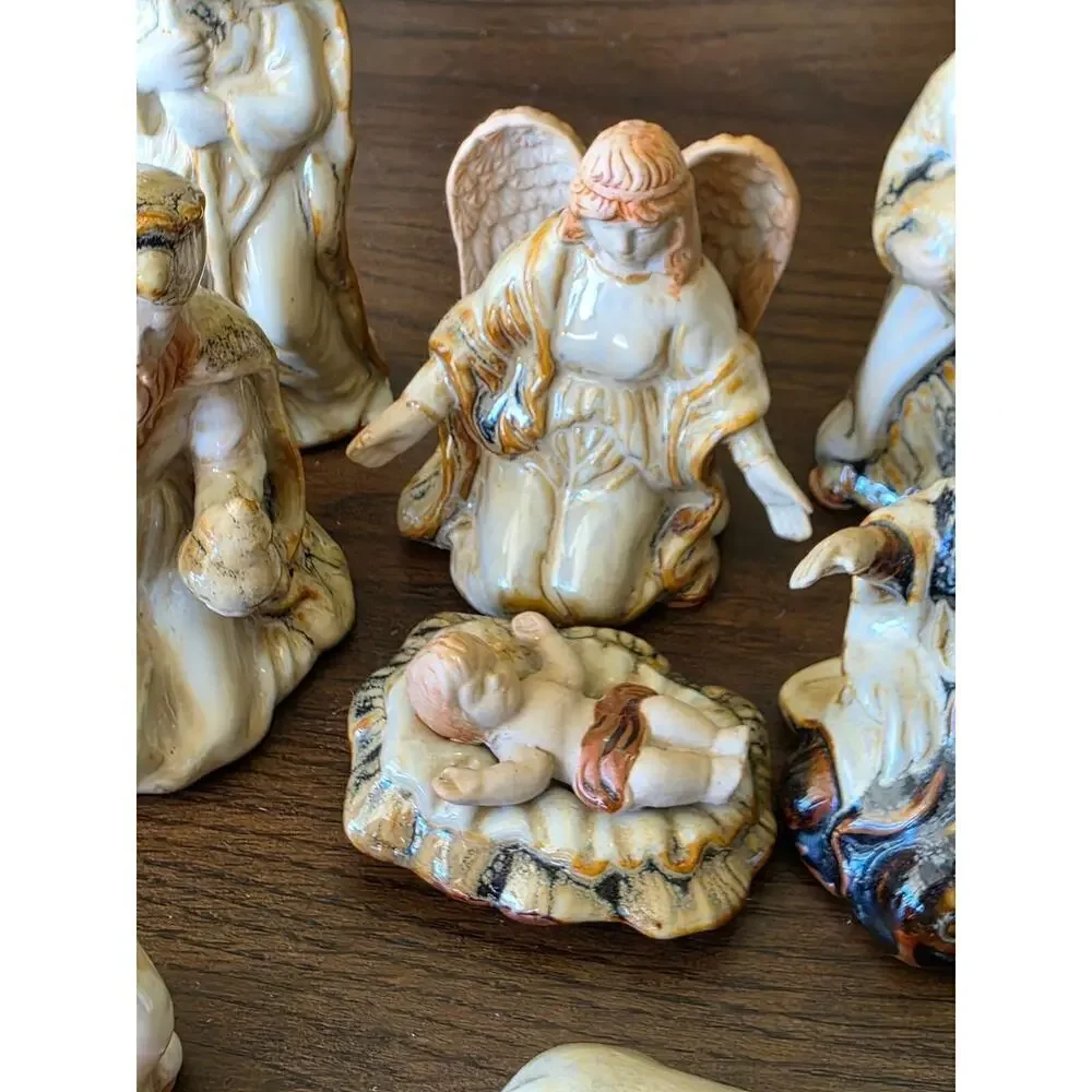 Vintage Nativity Scene Figurines 9-Piece Set Hand-Painted Ceramic Religious Chri